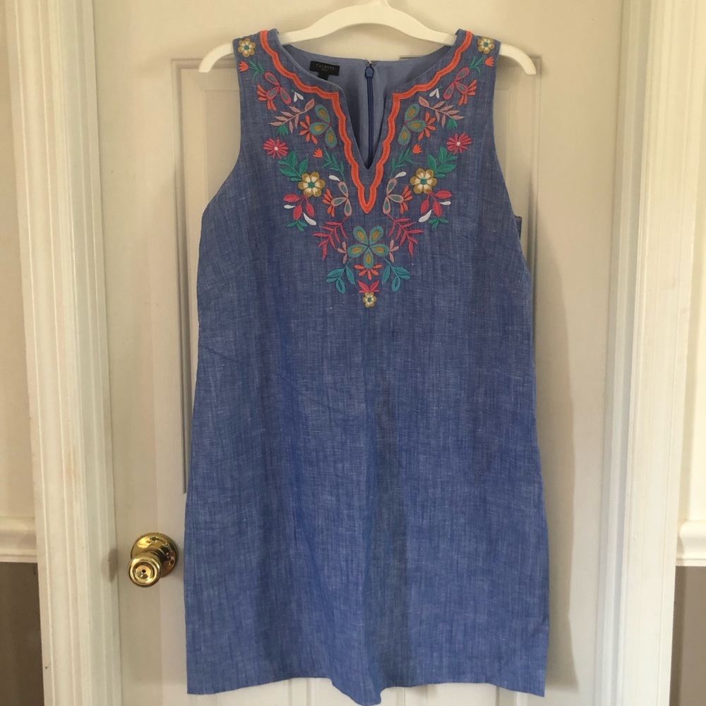 Talbots Embroidered Linen Chambray Shift Dress - Sz 10P